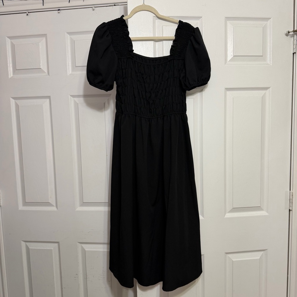 Black Midi Dress with Puff Sleeves